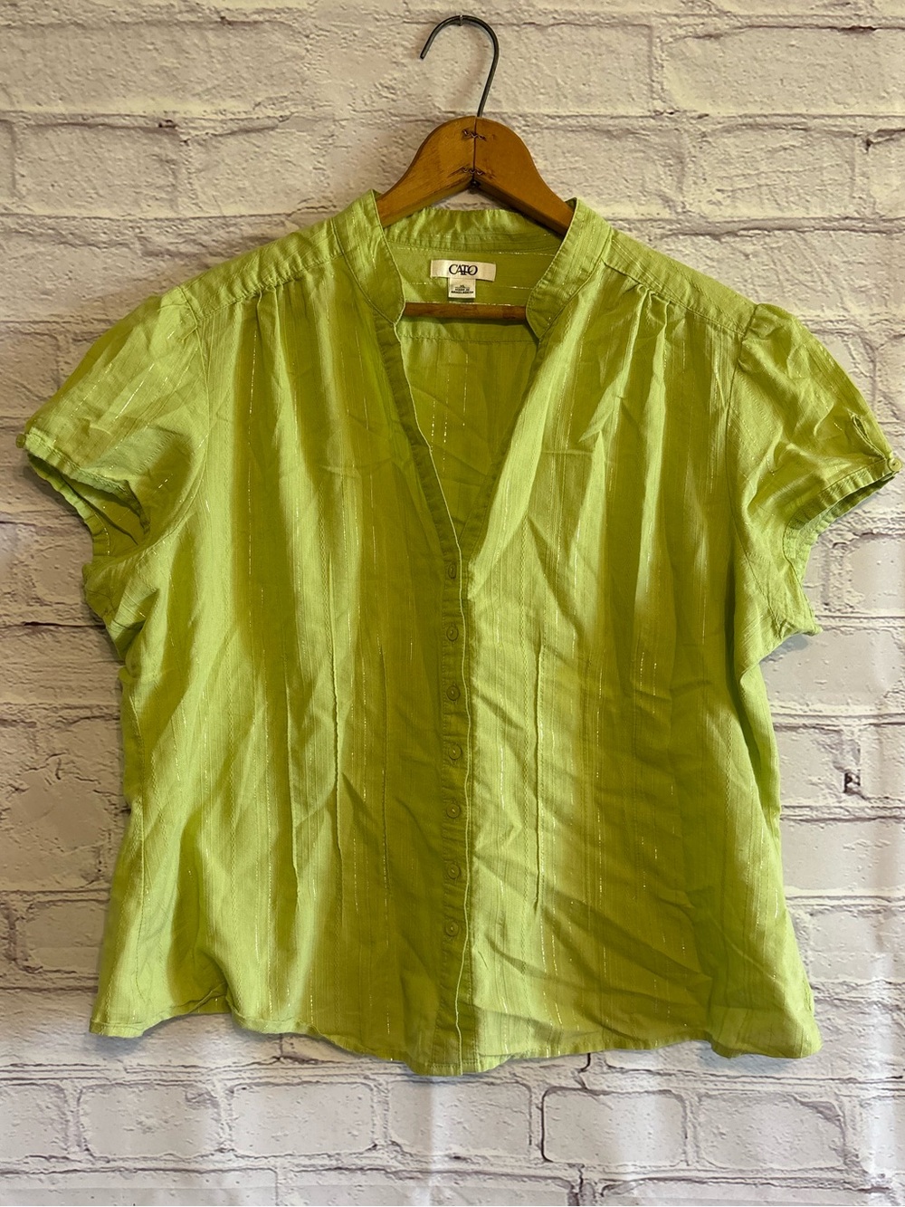 🌿5/$25 Cato Lime Green Short Sleeve Button Front Blouse
